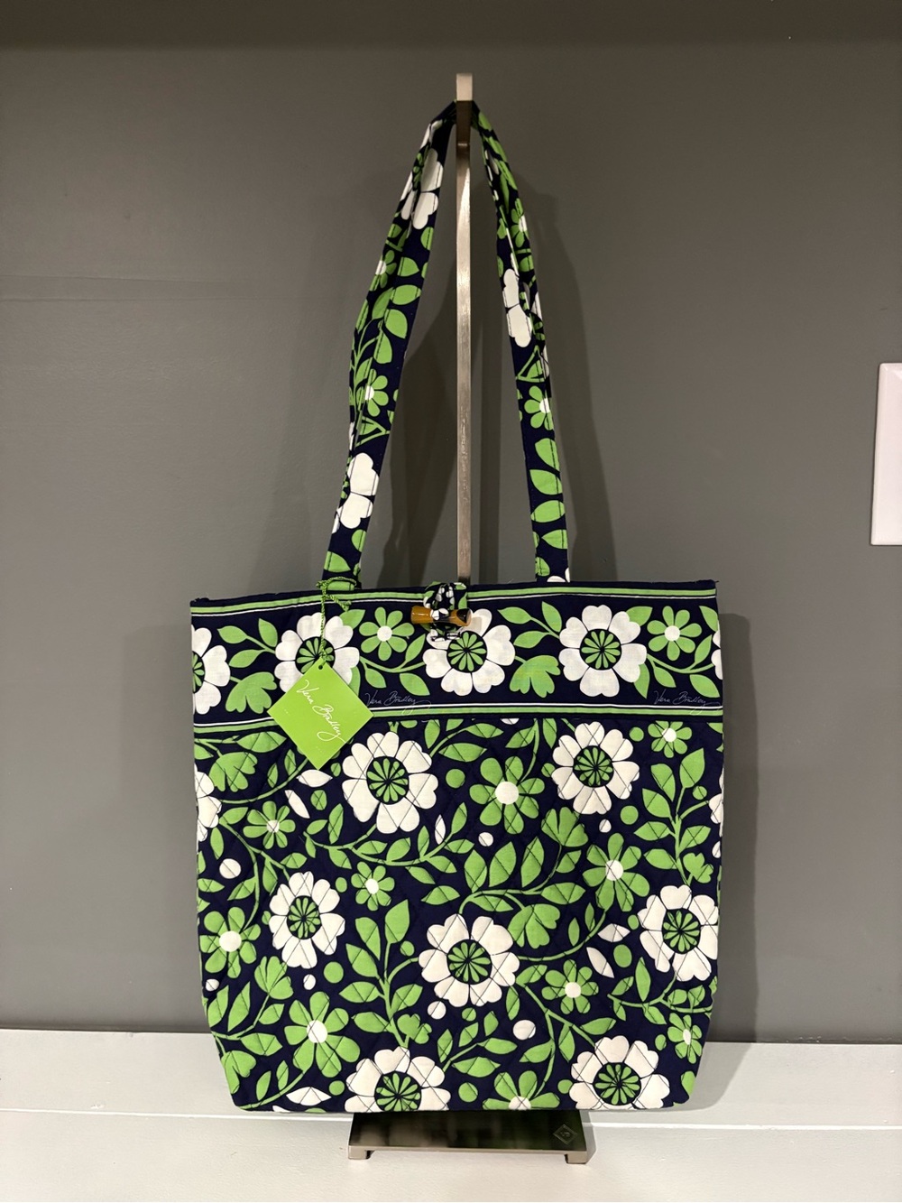 Vera Bradley Navy, Green & White Floral Quilted Tote